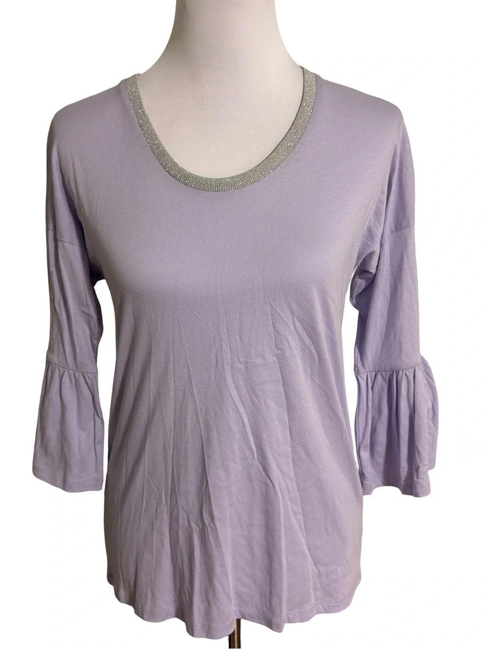 Michael Kors Lavender Ruffle-Sleeve Top with Silver Neckline